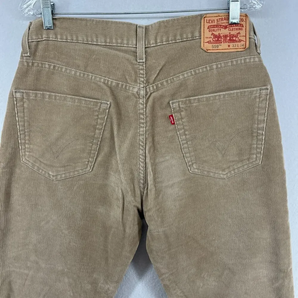 LEVIS Pants Mens 33x34 559 Corduroy Relaxed Straight Chino Cotton Blend Tan